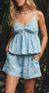 Urban Daizy Floral Embroidered Cotton Cami & Shorts Set Lt-Blue Lounge Set - Women's (UDST0150-Lt-Blue)