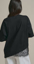 Oversized Cotton Tee with Asymmetric Lace Hem in BLACK - Women's T-Shirts & Polos | Urban Daizy
