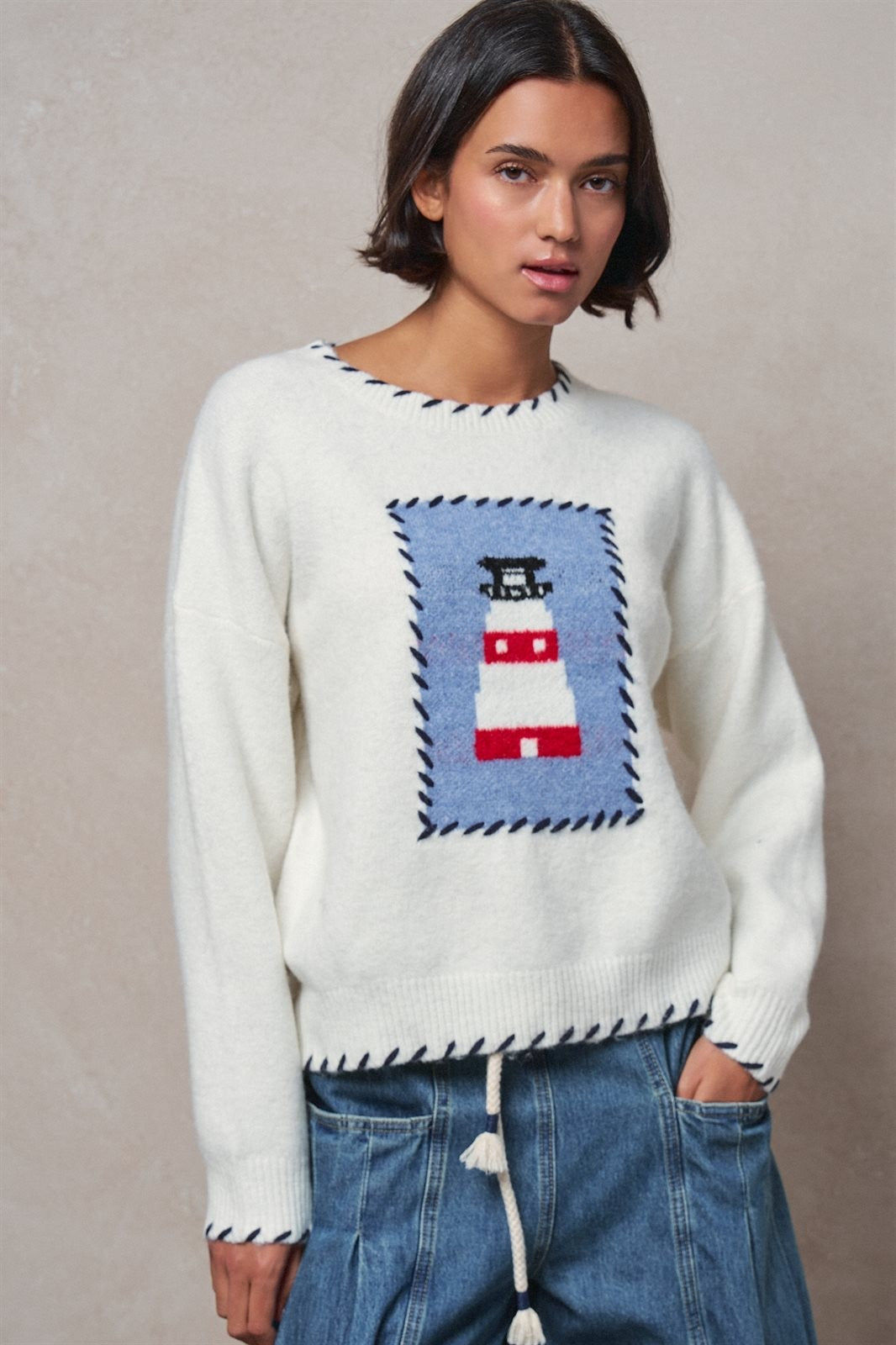 Lighthouse Knit Sweater in IVORY - Women's Sweaters | Urban Daizy