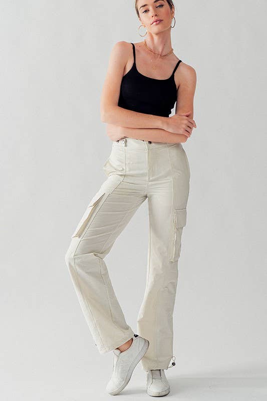High Waist Mesh Pocket Elastic Cuff Adjustable Cargo Pants