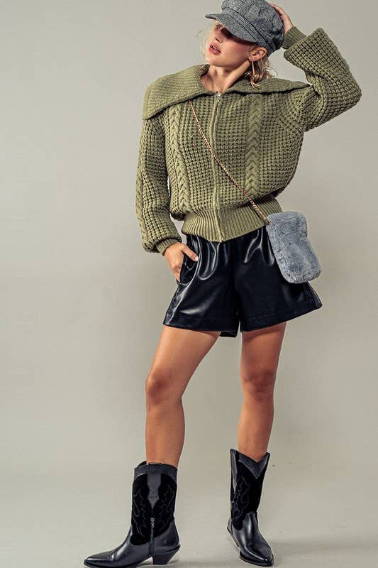 Urban Daizy Textured Cable Knit Sailor Jacket Beige-Buff Jacket - Women's (UDZ-OT-00317) – alternate view 29