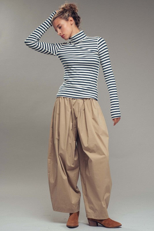 Classic Striped Long Sleeve Turtleneck Top in IVORY NAVY - Women's T-Shirts & Polos | Urban Daizy