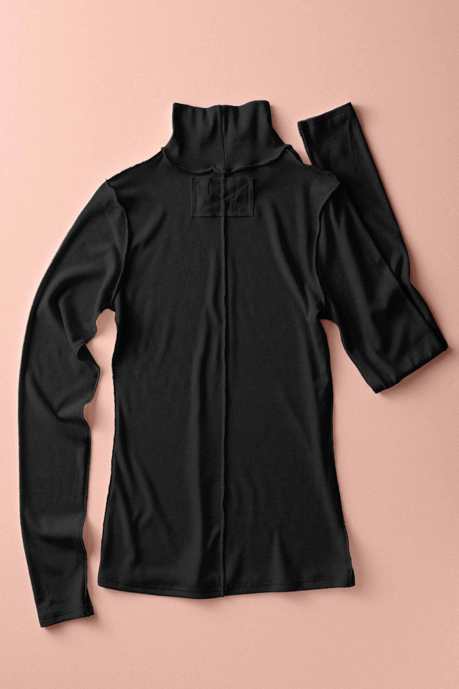 Urban Daizy Contrast Seam Turtleneck Knit Top Ivory-Black Knit Top - Women's (UDZ-PT-00355) – alternate view 32