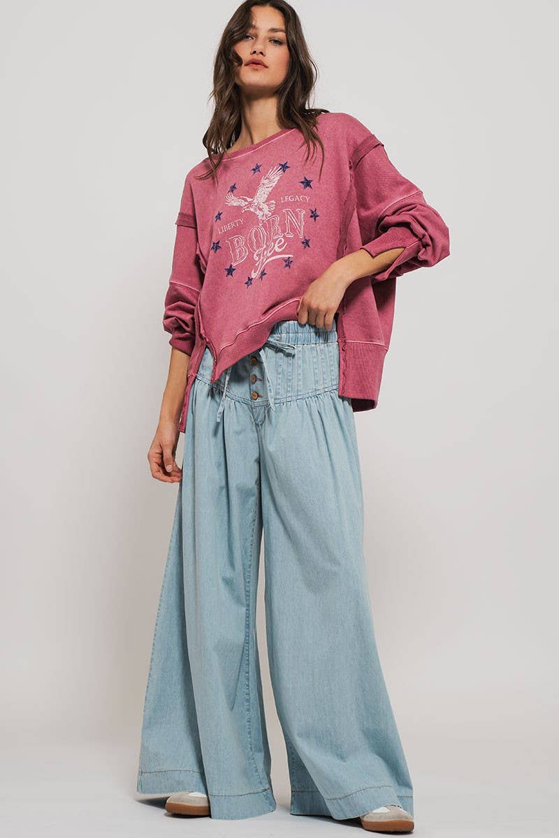 Urban Daizy Pleated Wide-Leg Button Closure Pants Dark-Denim Jeans - Women's (UDZ-PT-00310) – alternate view 13