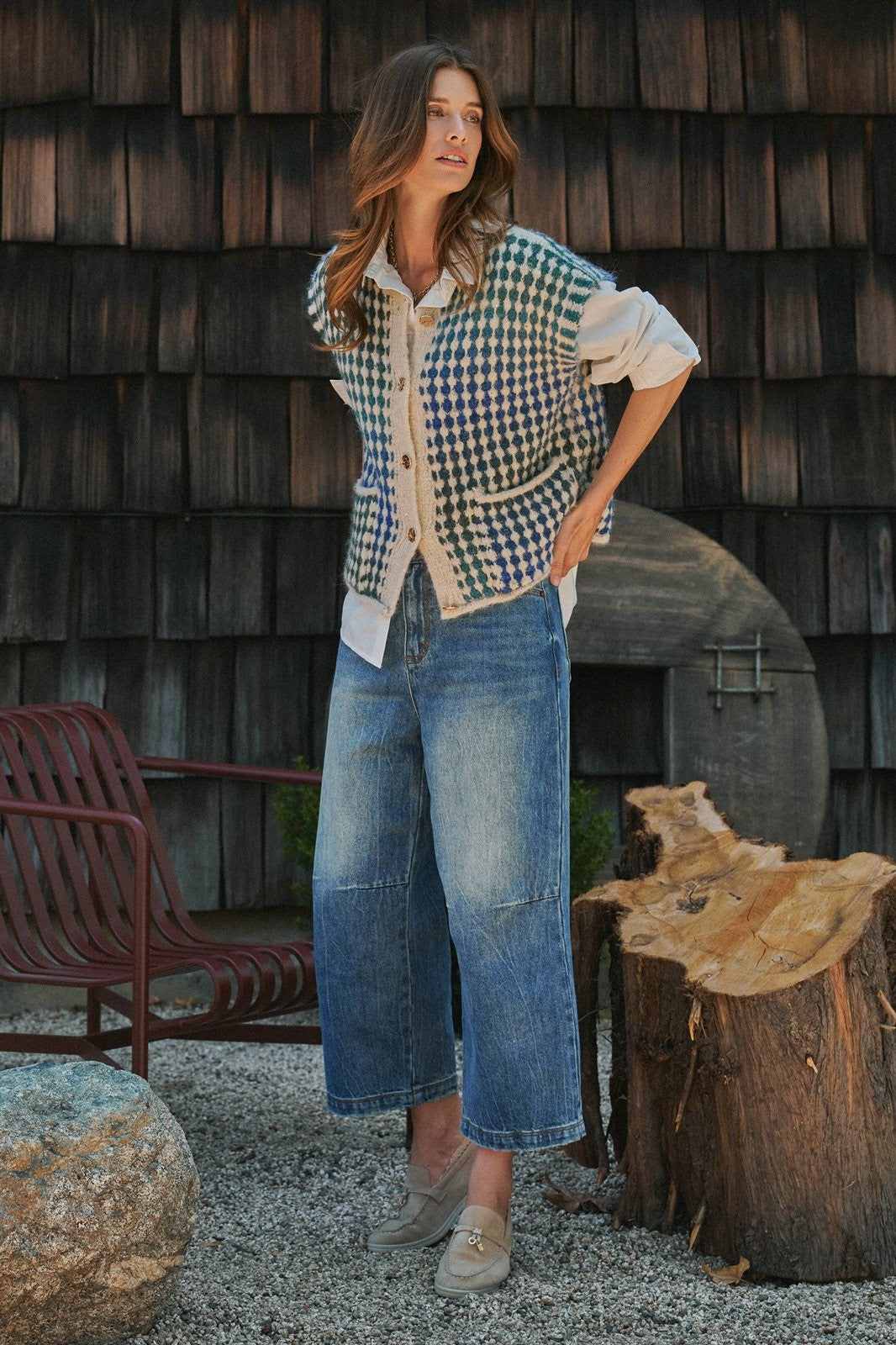 Popcorn Knit Button Front Sweater Vest Wool Blend in GREEN - Women's Sweater Vests | Urban Daizy