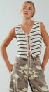 Urban Daizy Striped Tie-Front Cropped Knit Top Black White Knit Top - Women's (UDZ-TP-00750) – alternate view 4