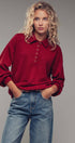 Urban Daizy Waffle Knit Collared Snap Placket Pullover Deep-Red Sweatshirt - Women's (UDZ-KN-00656)