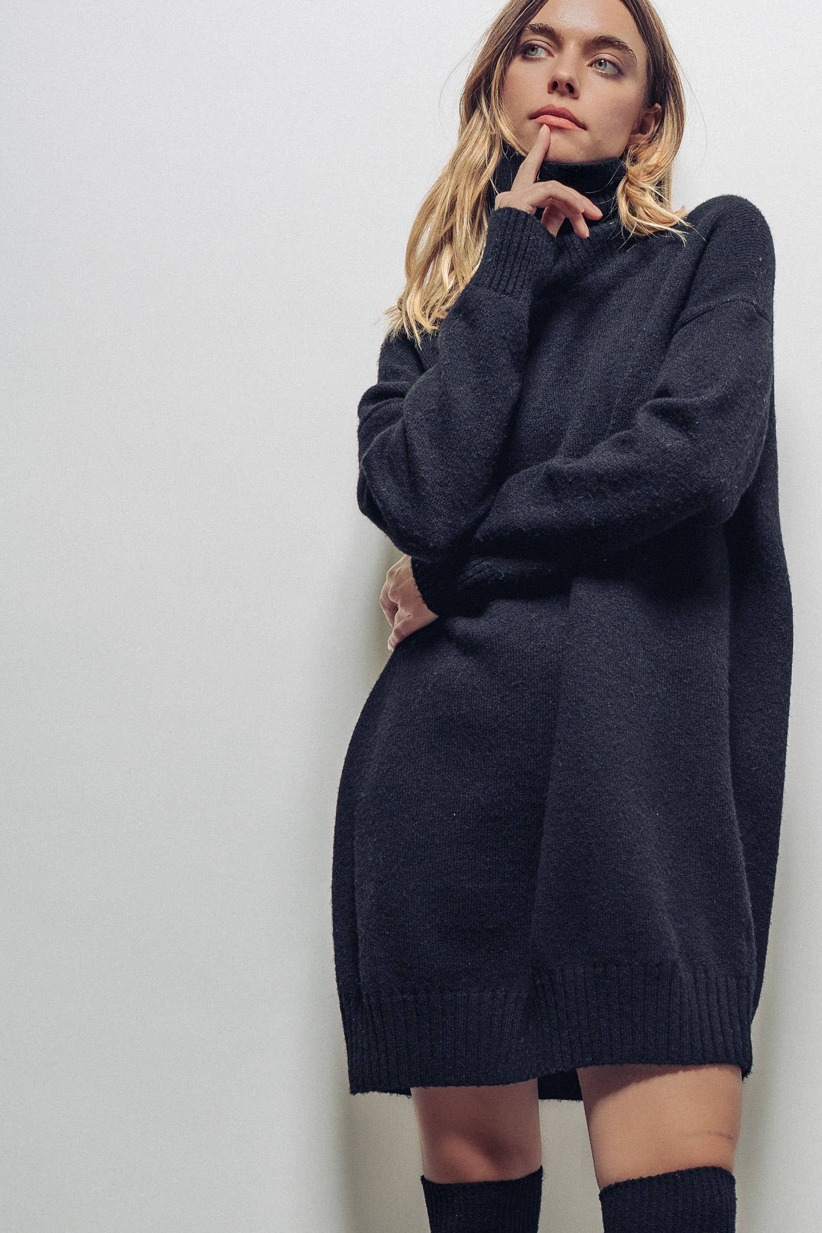 Oversized Turtleneck Ribbed Knit Sweater Dress
