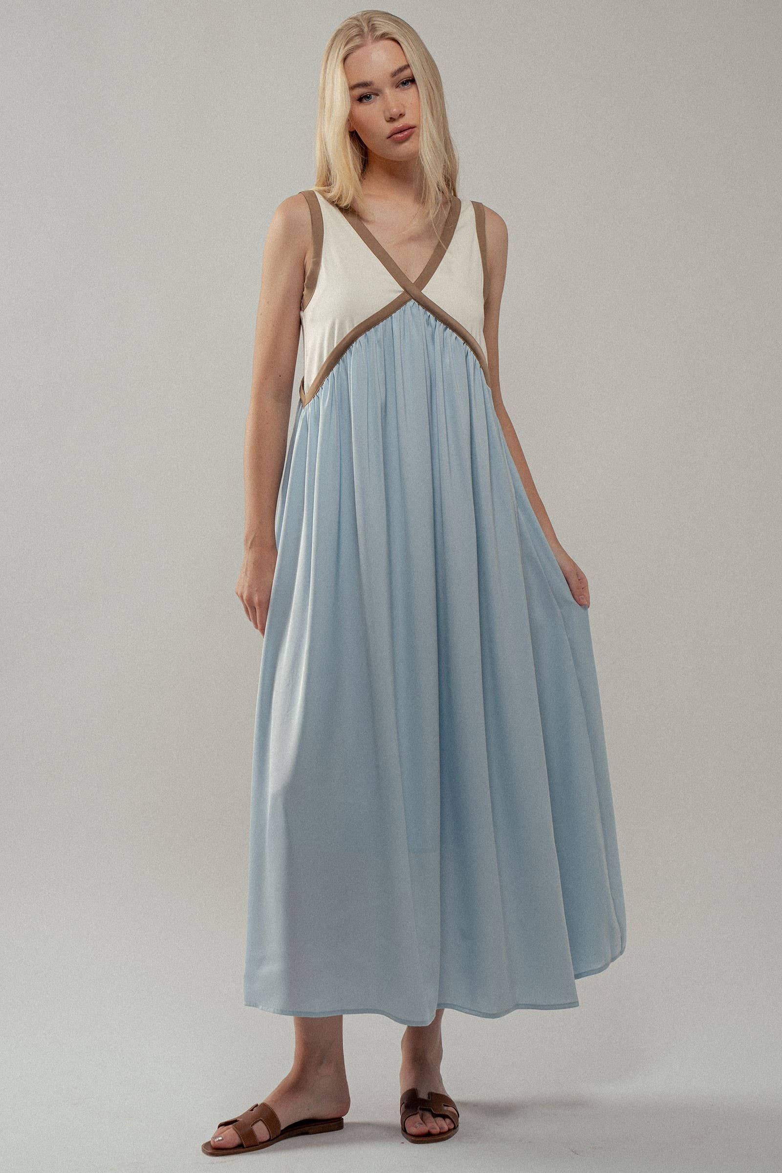 Contrast Piping Empire Waist Dress