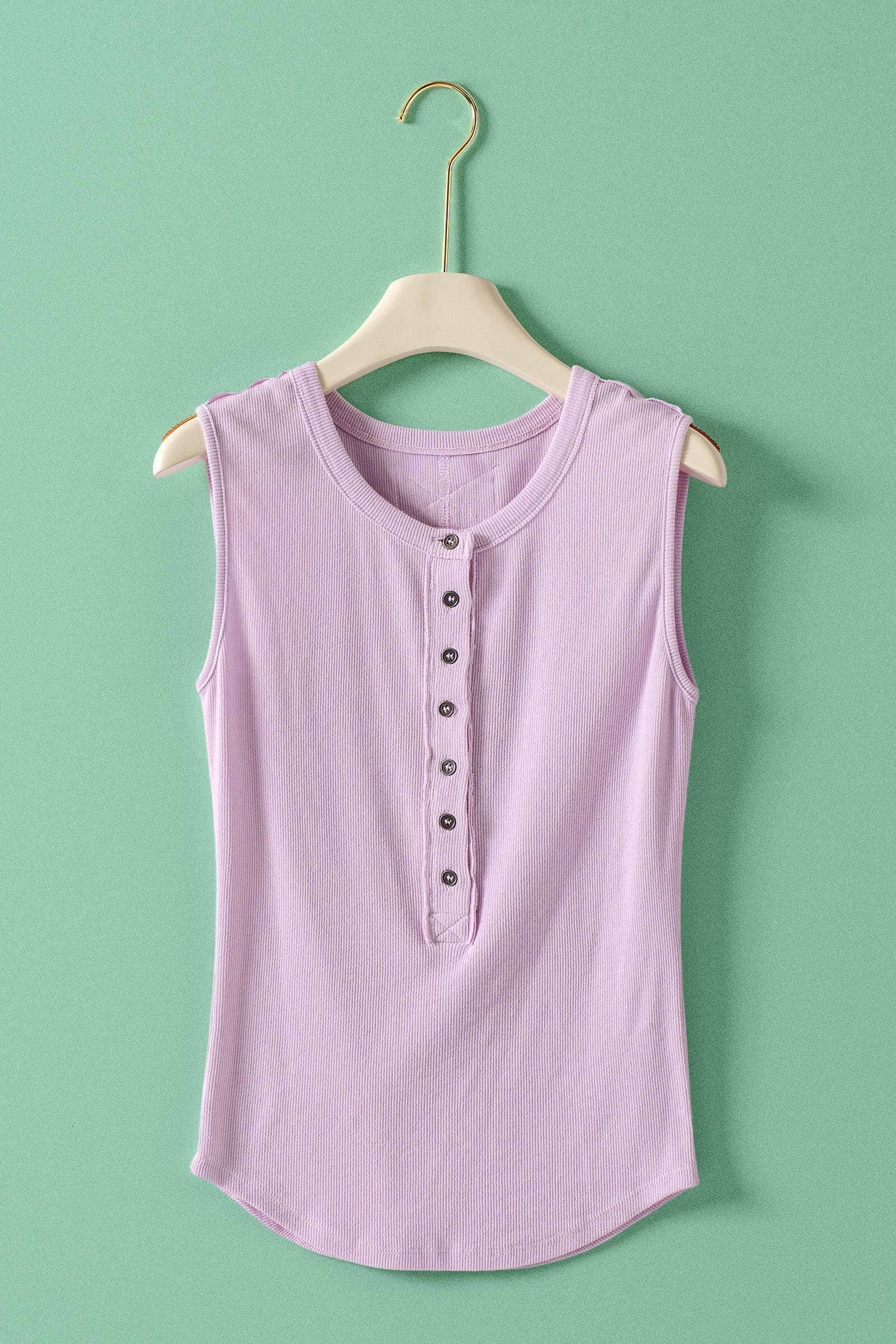 Urban Daizy Raw Edge Ribbed Henley Tank Black Tank Top - Women's (UDZ-TP-01039) – alternate view 7