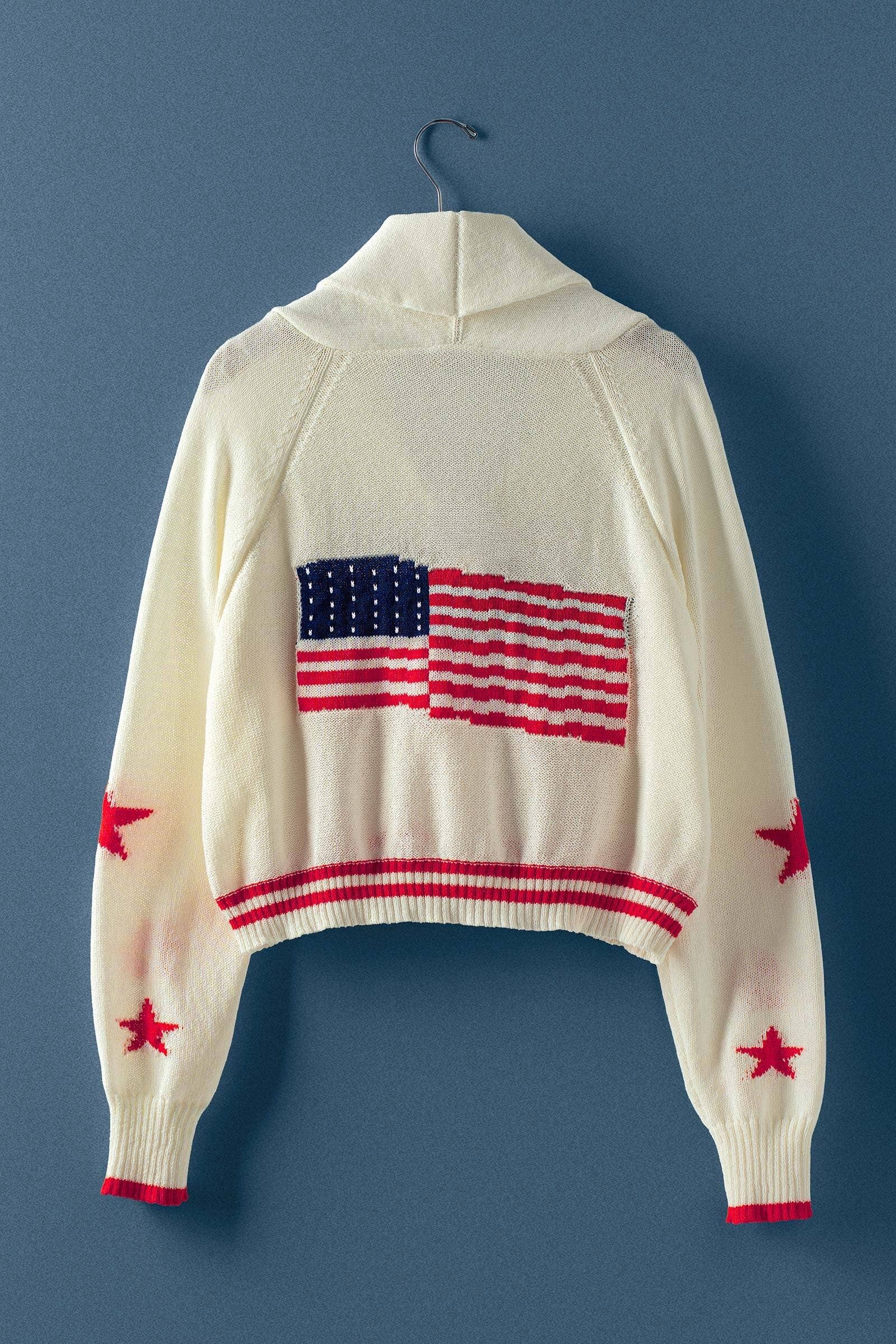 Urban Daizy American Flag Star Shawl Collar Cardigan Ivory Cardigan - Women's (UDZ-KN-01028) – alternate view 2