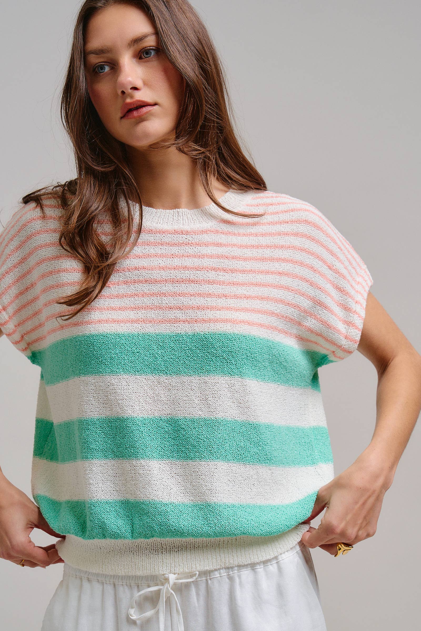 Urban Daizy Retro Striped Textured Knit Sweater Tee Mint Knit Sweater - Women's (TNTP4000-Mint) – alternate view 10