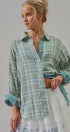 Oversized Plaid Cotton Button-Down Shirt in GREEN - Women's Shirts & Blouses | Urban Daizy