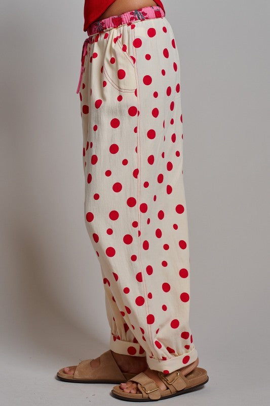 Retro Candy Pop Polka Dot Pants in CREAM RED - Women's Pants | Urban Daizy