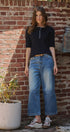Wool Blend Cable Knit Henley with Contrast Neckline in NAVY - Women's Sweaters | Urban Daizy
