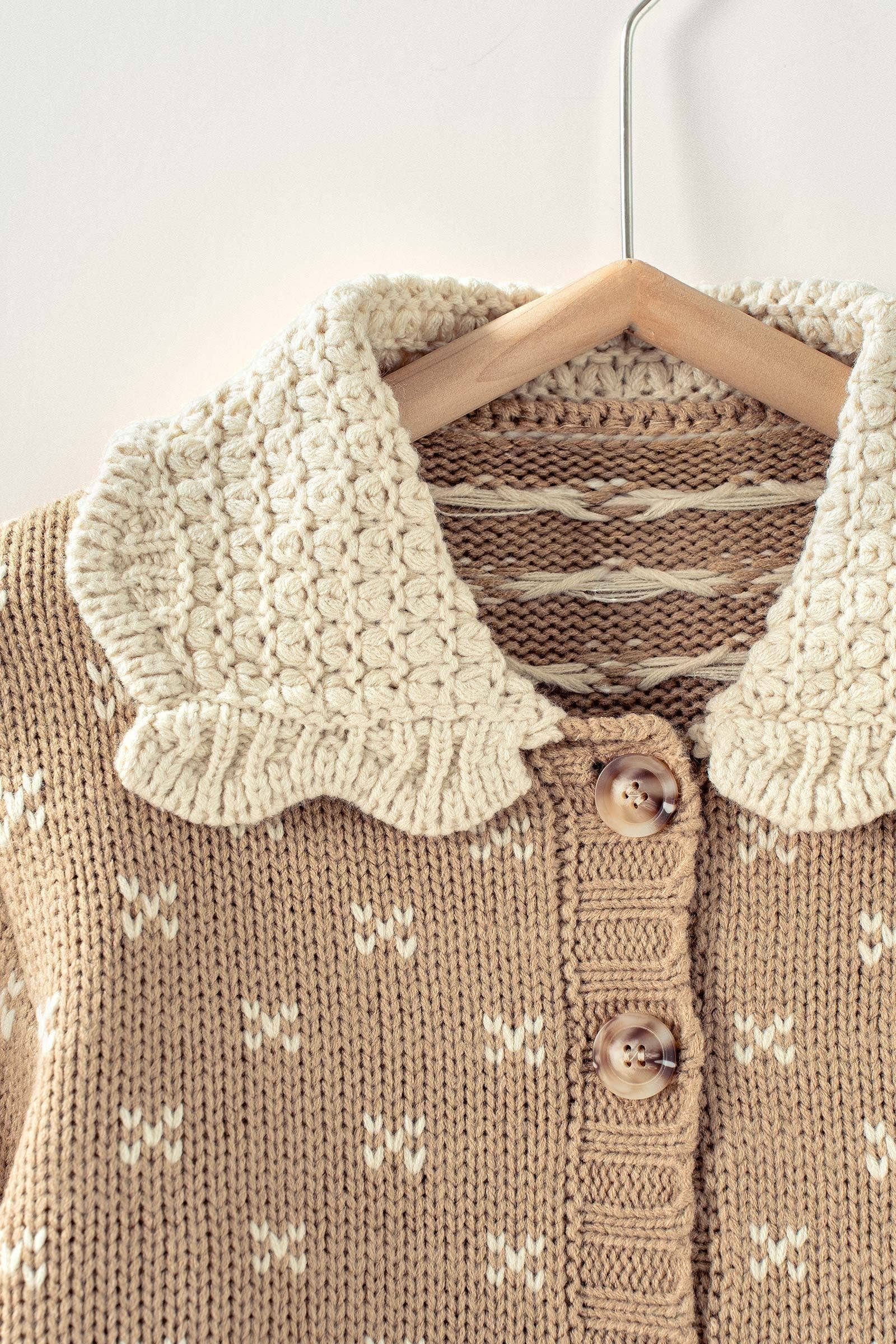 Urban Daizy Patterned Knit Ruffle Collar Cardigan Khaki Cardigan - Women's (UDZ-OT-00168) – alternate view 2