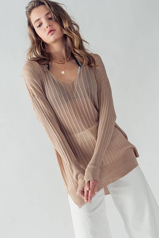 Urban Daizy Ribbed V-Neck Striped Tunic Top Black Tunic - Women's (UDZ-TP-00045) – alternate view 4