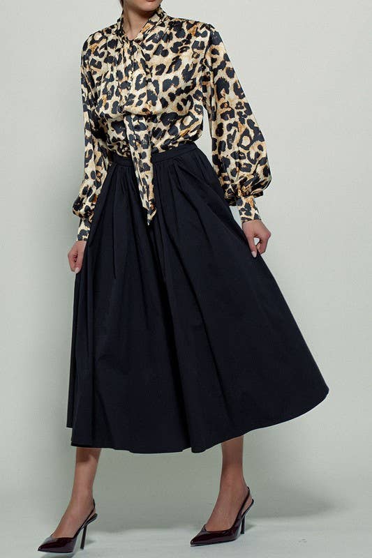 Urban Daizy Cotton Blend Pocketed Elastic Waist Midi Skirt Taupe Skirt - Women's (UDZ-SK-00070) – alternate view 2