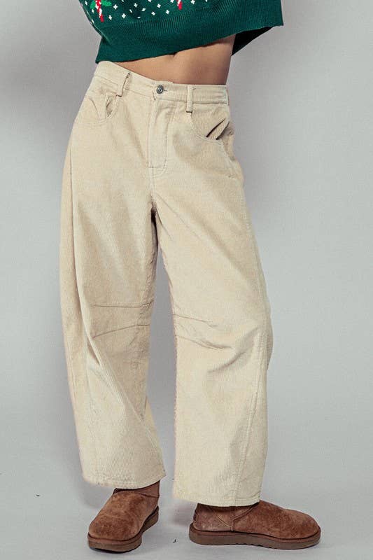 Urban Daizy Inseam Stitch Detail Corduroy Barrel Jeans Brown Pants - Women's (UDZ-PT-00313) – alternate view 22