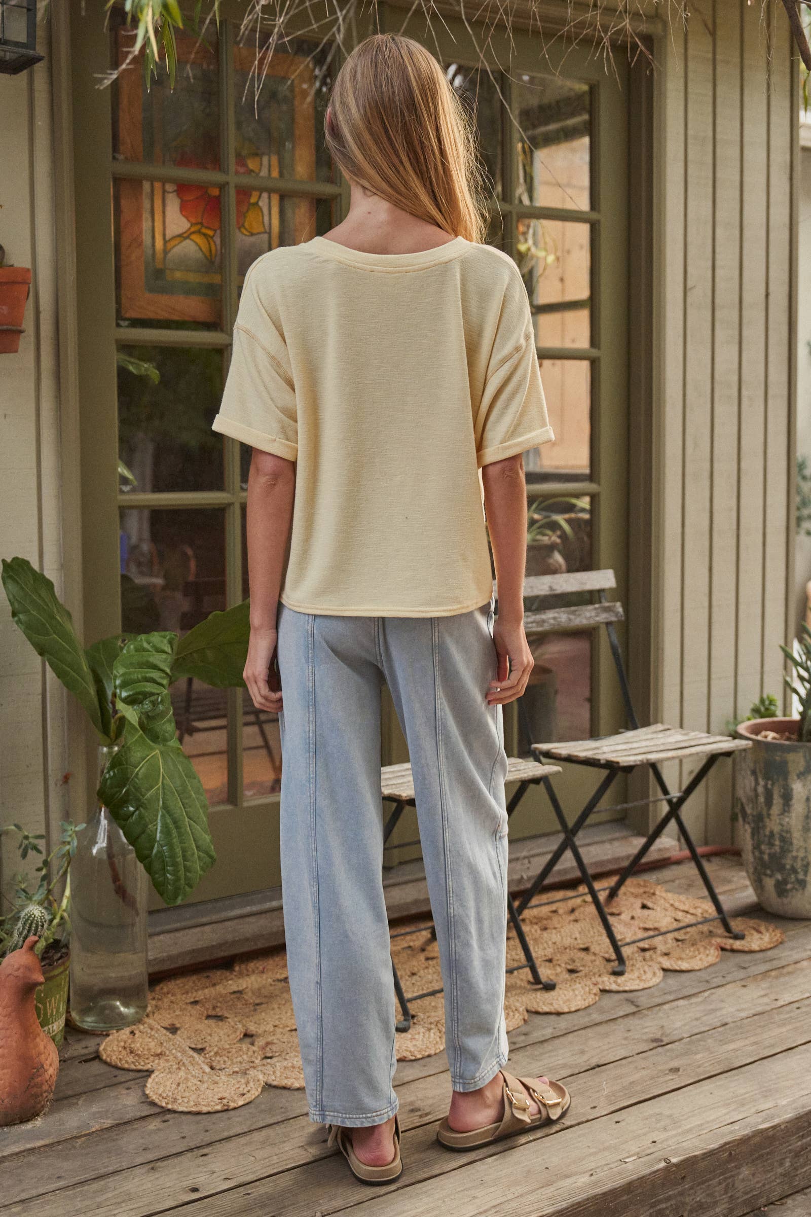 Short Sleeve Notch Neck Boxy Lounge Tee