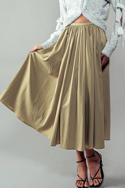 Urban Daizy Cotton Blend Pocketed Elastic Waist Midi Skirt Taupe Skirt - Women's (UDZ-SK-00070) – alternate view 8