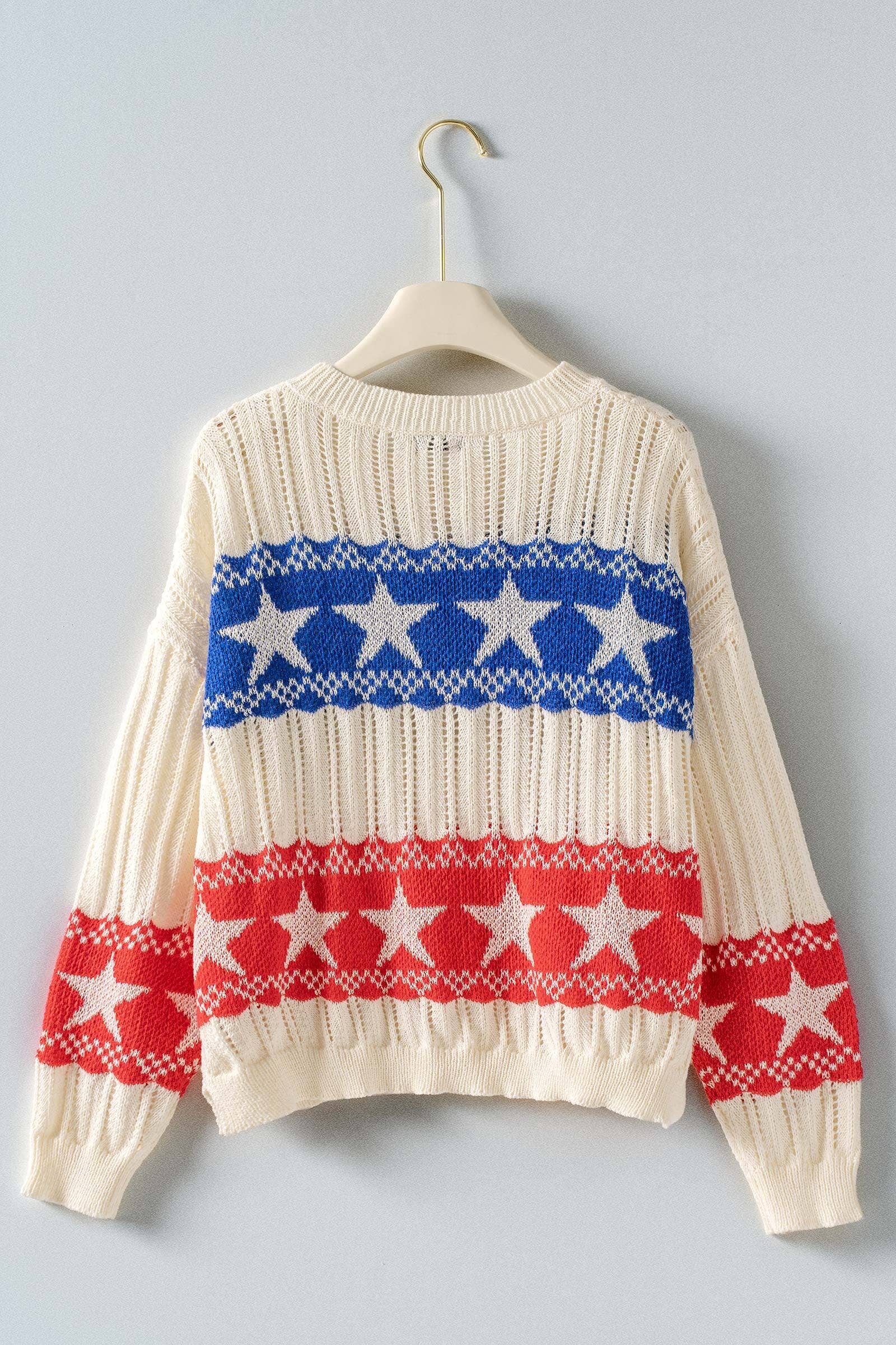 Urban Daizy Patriotic Star & Stripe Open Knit Sweater Ivory Knit Sweater - Women's (UDZ-KN-01052) – alternate view 2