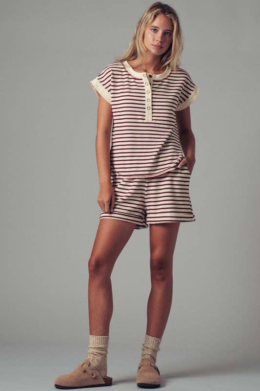 Striped Henley Button-Up Western Top