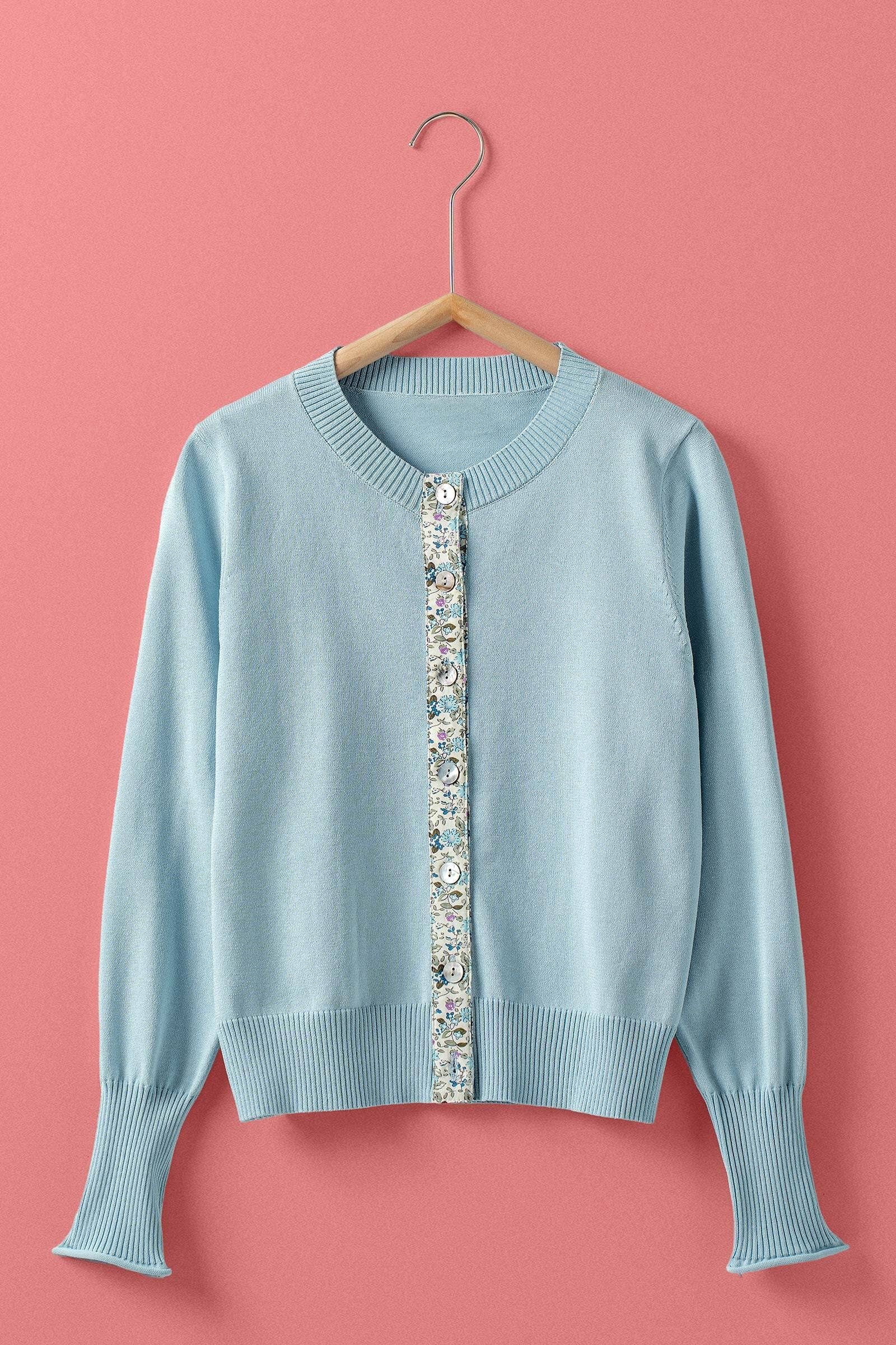 Contrast Floral Detail Knit Button Cardigan