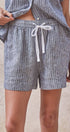 Urban Daizy Linen Drawstring Relaxed Shorts Blue-Stripe Shorts - Women's (TNPT0831-Blue-Stripe)