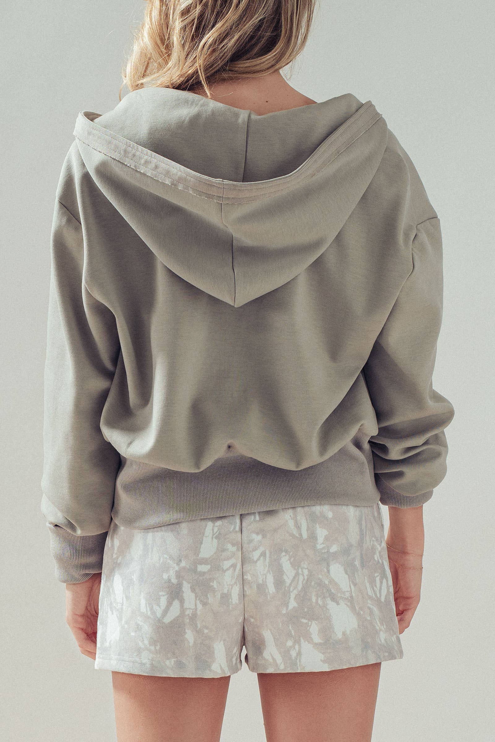 Urban Daizy Cotton Blend Zip-Up Hoodie Wide Ribbed Hem Warm-Taupe Hoodie - Women's (UDZ-KN-01044) – alternate view 6