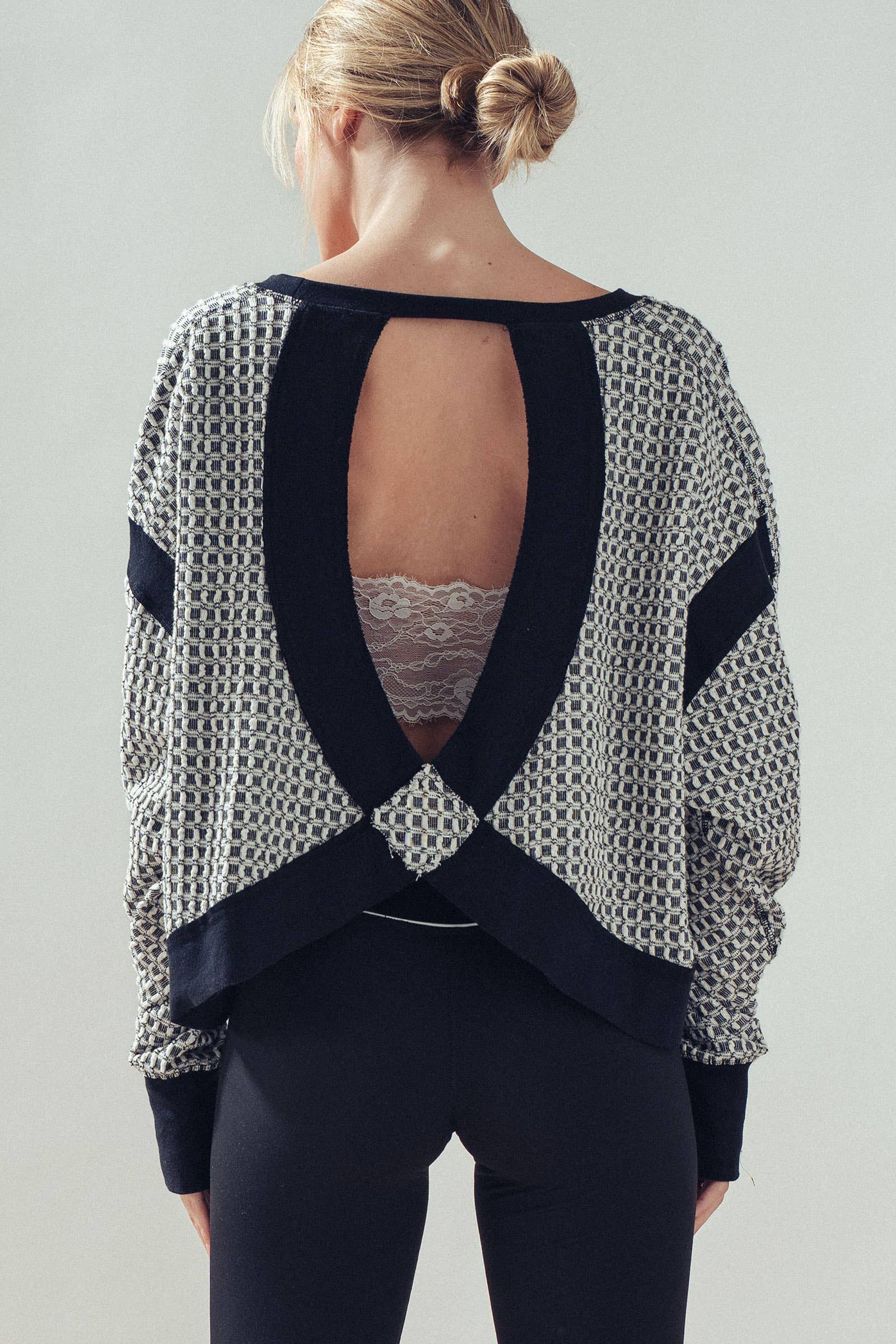 Reversible Textured Check Long Sleeve Pullover