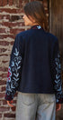 Embroidered Corduroy Jacket with Folk Floral Scroll in NAVY - Women's Jackets & Blazers | Urban Daizy