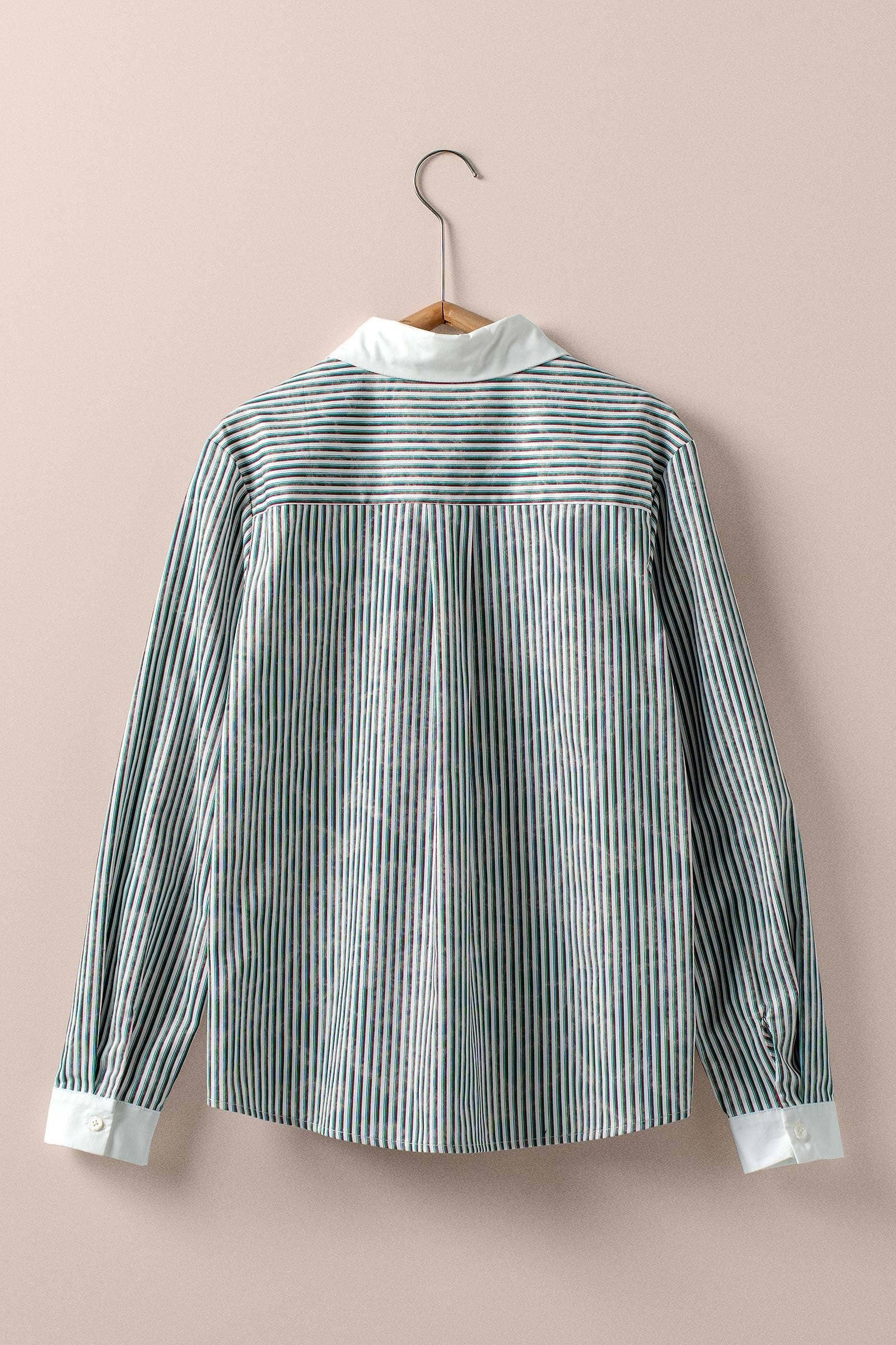 Contrast Collar Multi Stripe Button Down Shirt