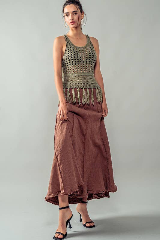 Urban Daizy Crochet Knit Boho Tassel Hem Summer Cover Top Khaki Knit Top - Women's (UDZ-TP-00504) – alternate view 13