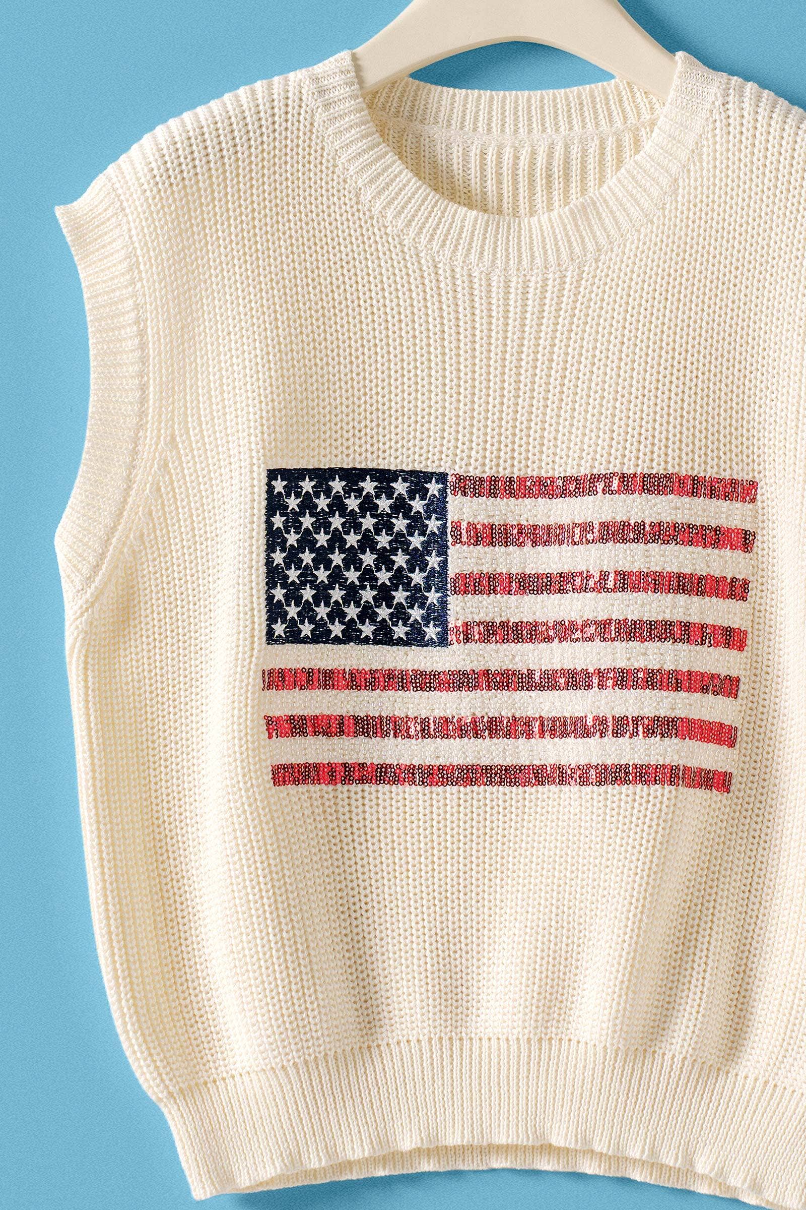 Urban Daizy American Flag Knit Vest Sequin Detail Navy Sweater Vest - Women's (UDZ-KN-01046) – alternate view 5