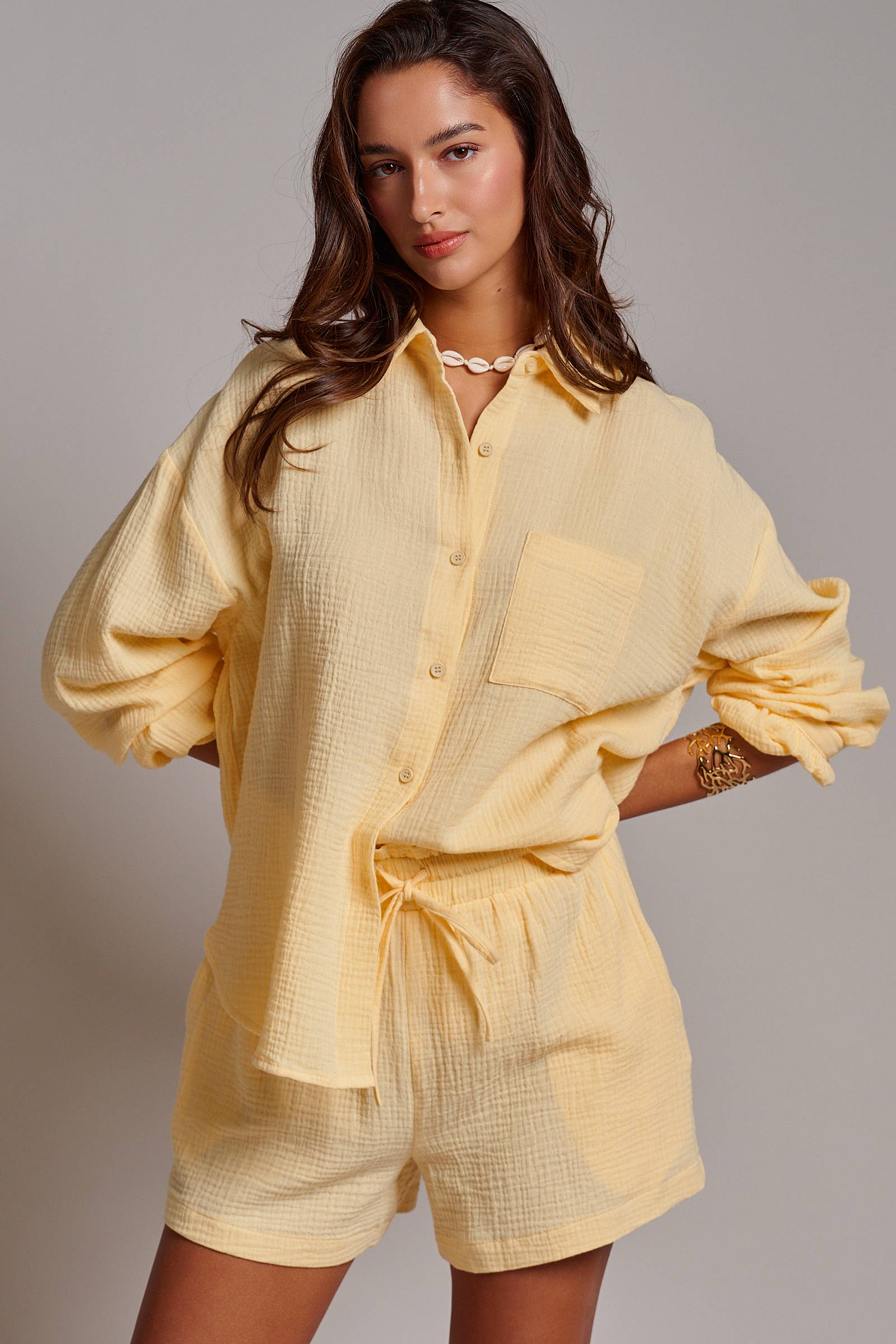Crinkle Cotton Gauze Resort Button-Up Set