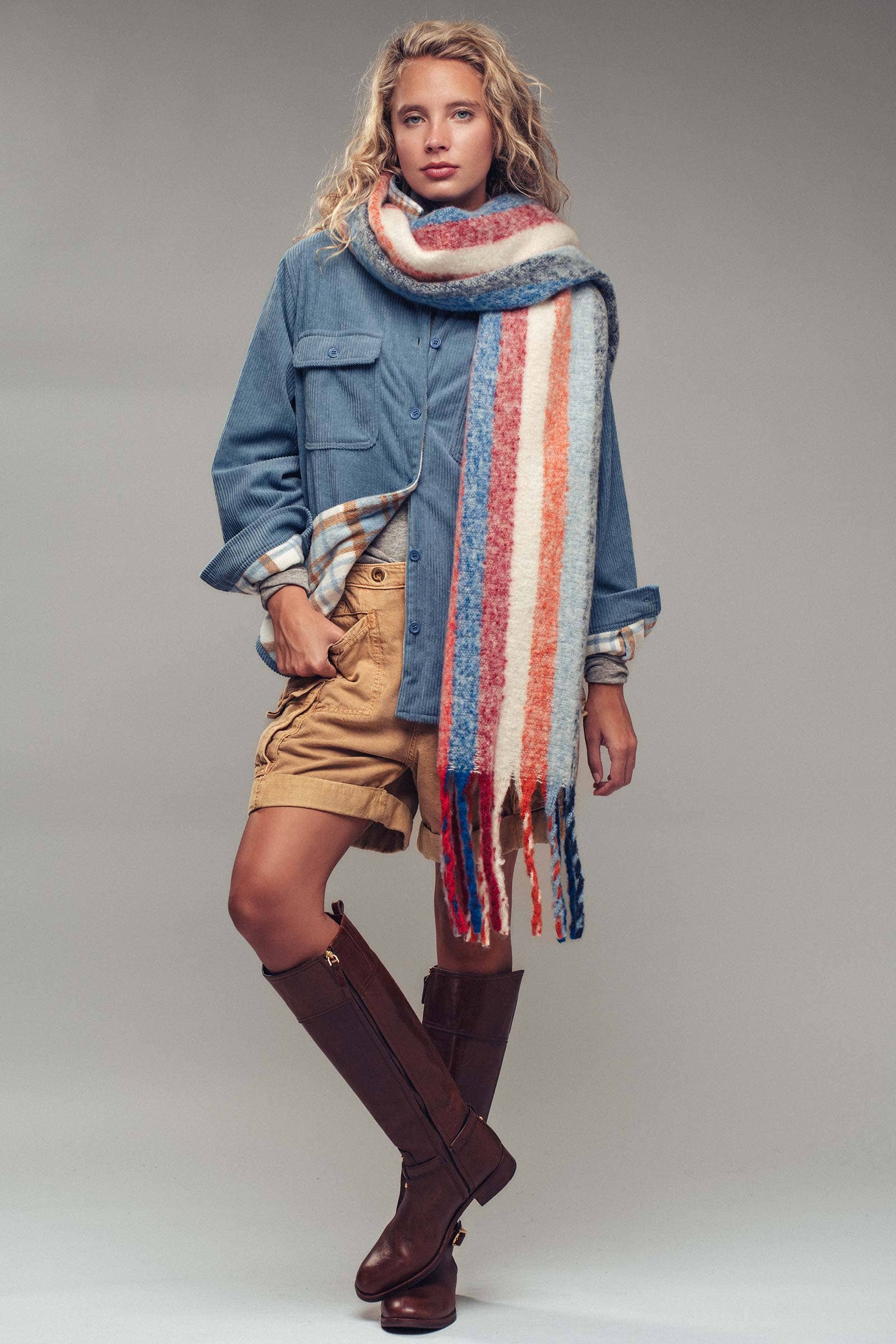 Urban Daizy Plaid Flannel-Lined Corduroy Shacket Taupe Shirt Jacket/Shacket - Women's (UDZ-KN-00150) – alternate view 28