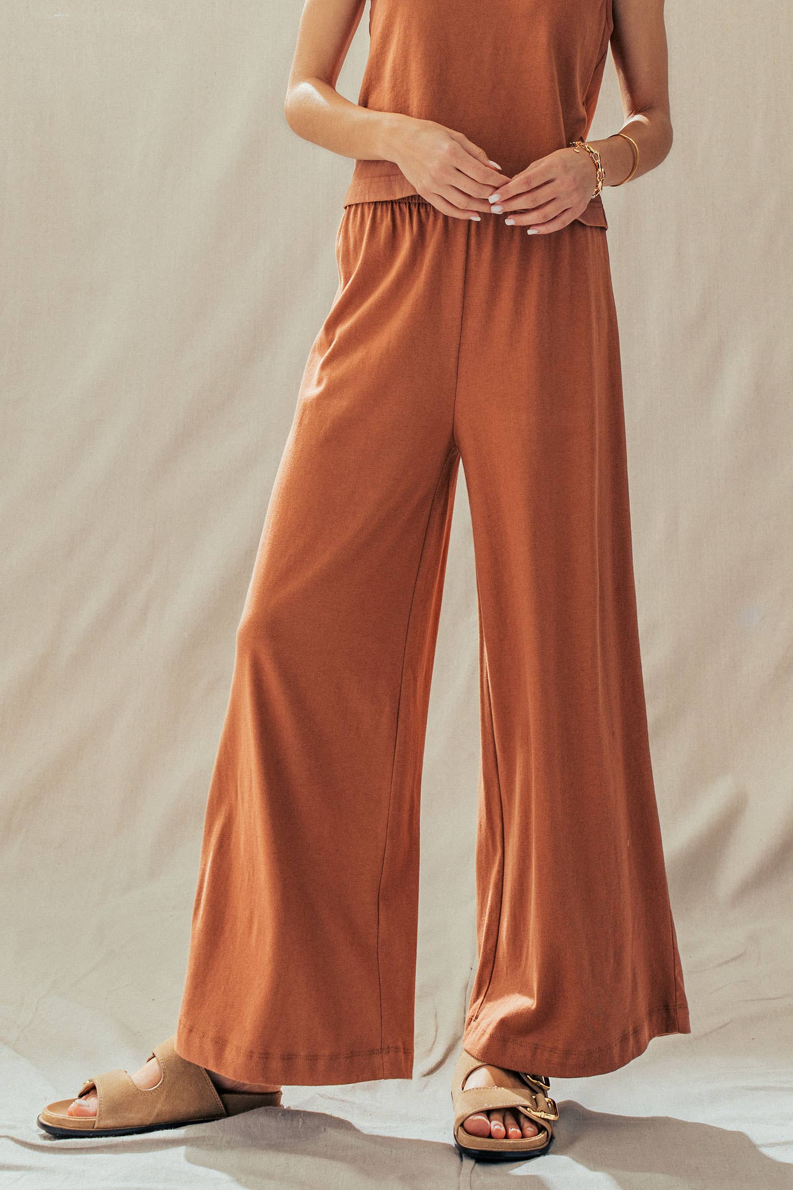Elastic Waist Wide Leg Knit Pants