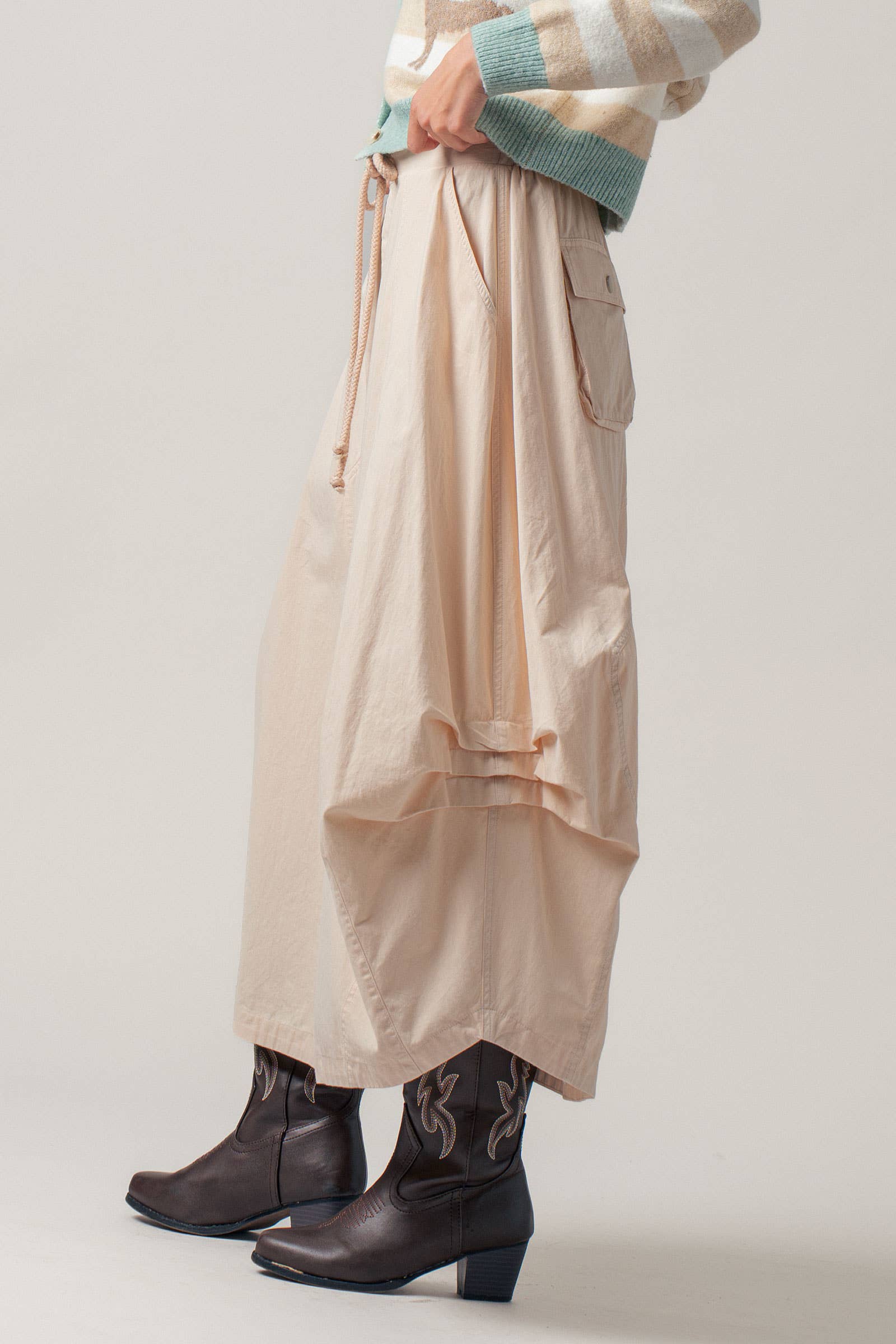 Balloon Hem Drawstring Maxi Skirt
