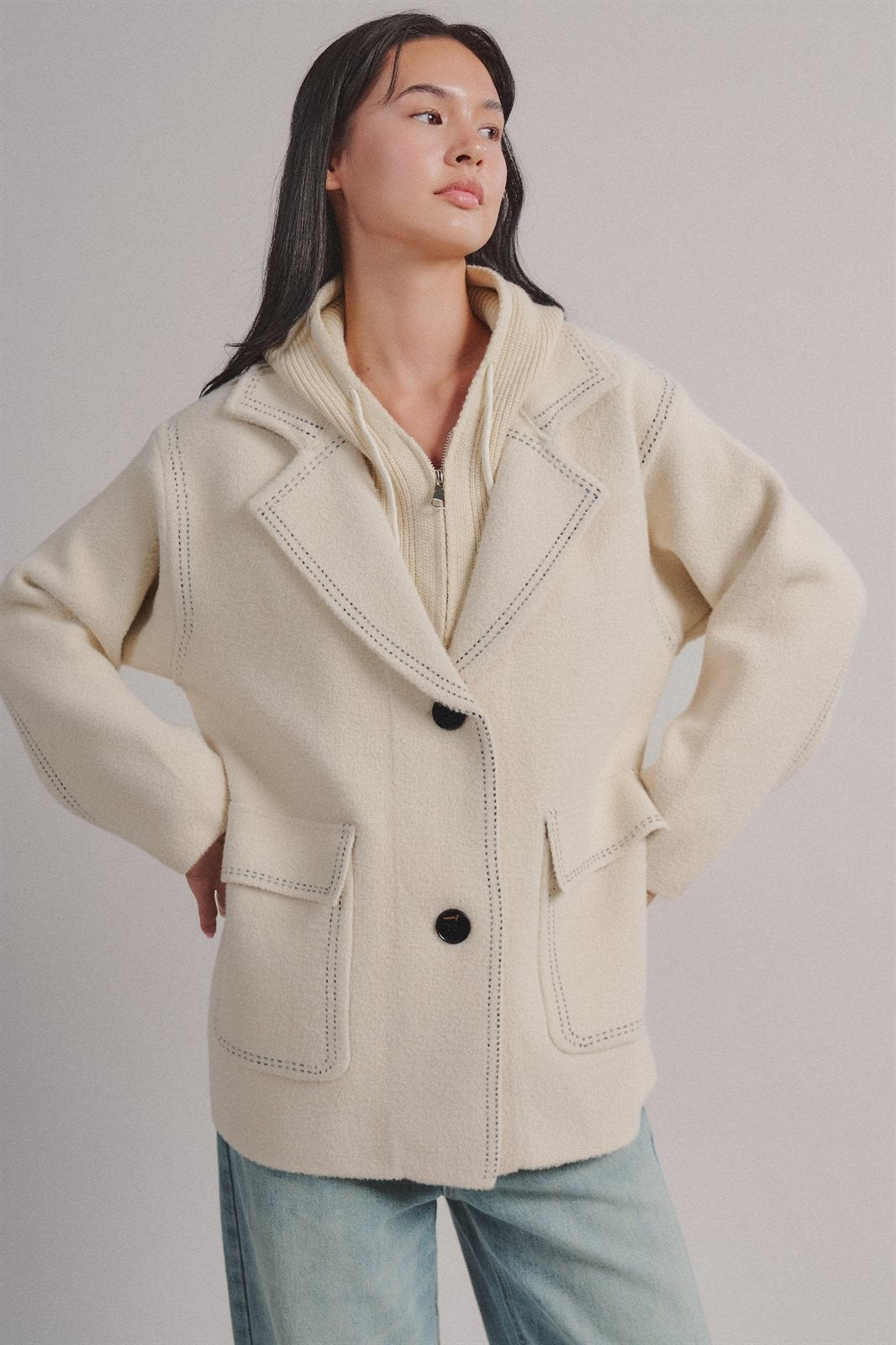 Hooded Wool Blend Oversized Short Coat in IVORY - Women's Coats | Urban Daizy