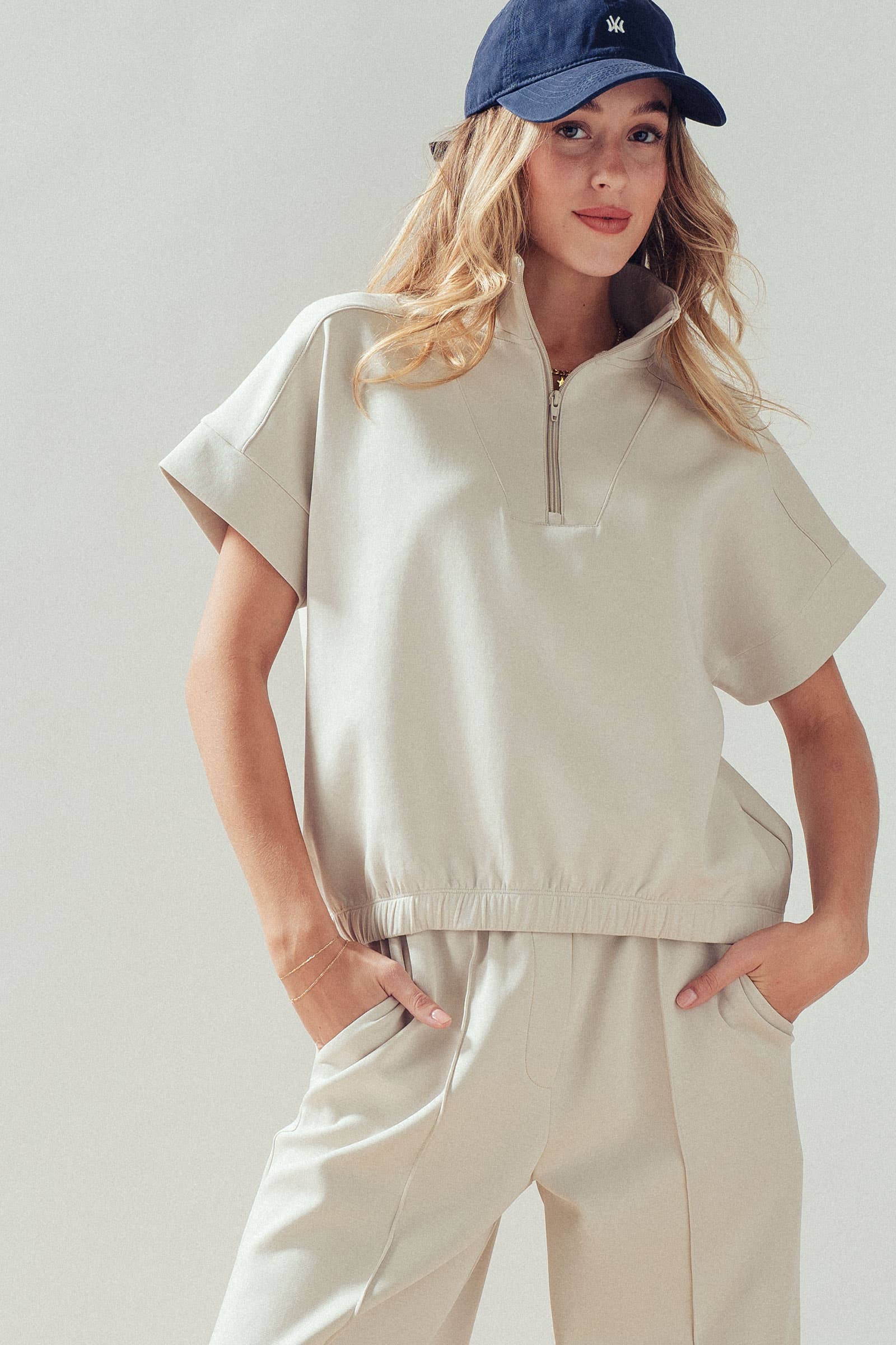 Half-Zip Short Sleeve Pullover Top