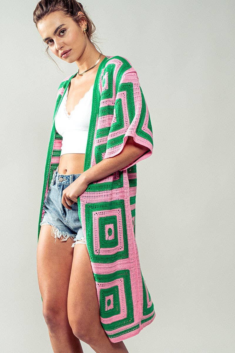 Urban Daizy Geometric Crochet Midi Length Open Front Cardigan Black Cardigan - Women's (UDZ-KN-00277) – alternate view 14