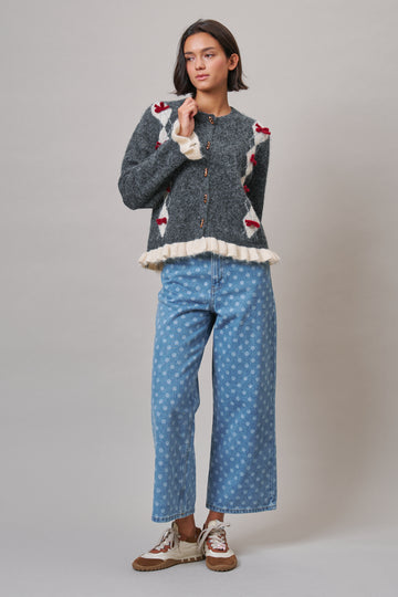 Argyle Bow Appliqué Cardigan