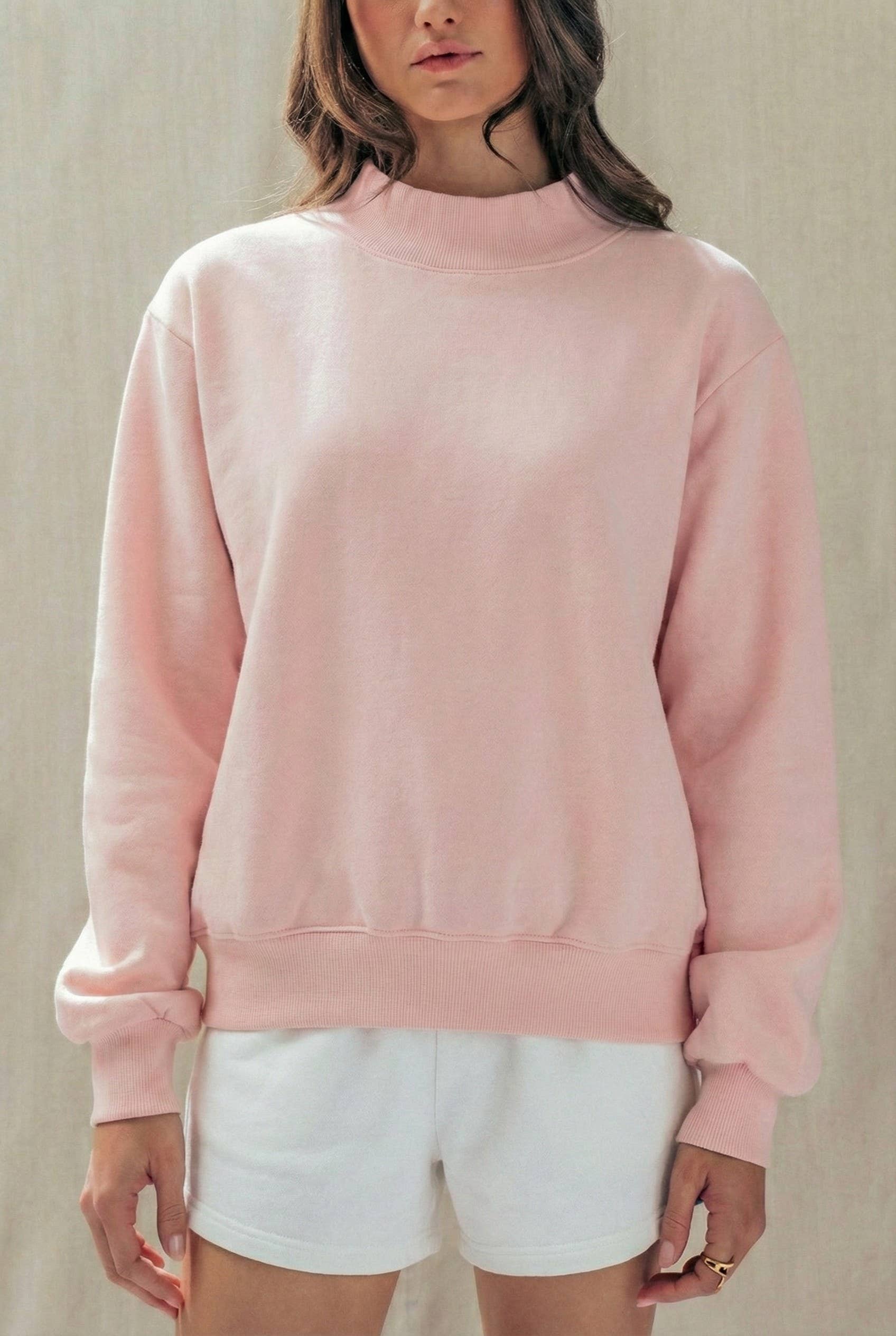 Urban Daizy Mock Neck Drop Shoulder Sweatshirt Ivory Sweatshirt - Women's (UDTP1437-Ivory) – alternate view 7