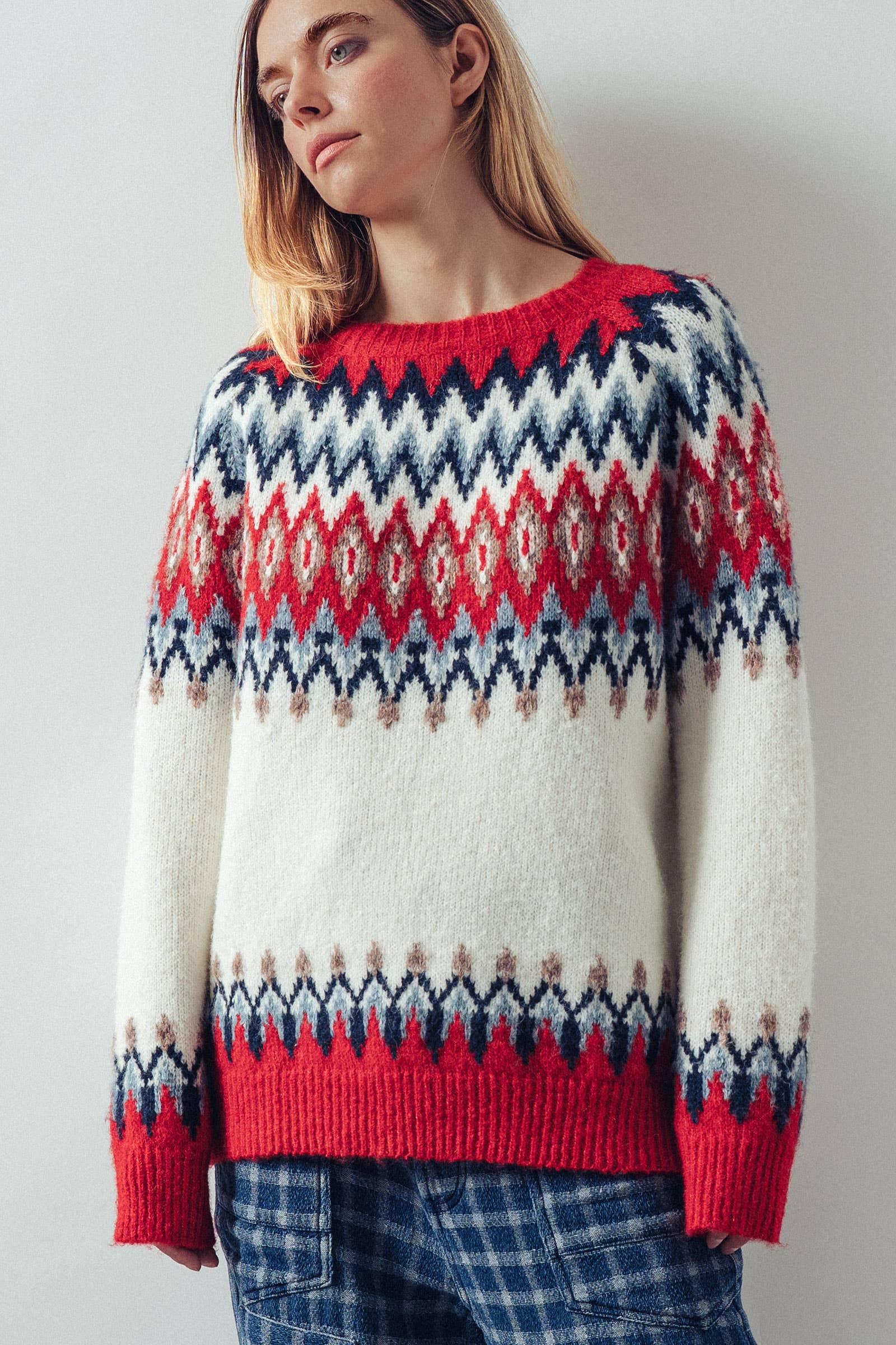 Urban Daizy Fair Isle Wool Blend Sweater Top Green-Multi Knit Sweater - Women's (UDZ-KN-00652) – alternate view 2