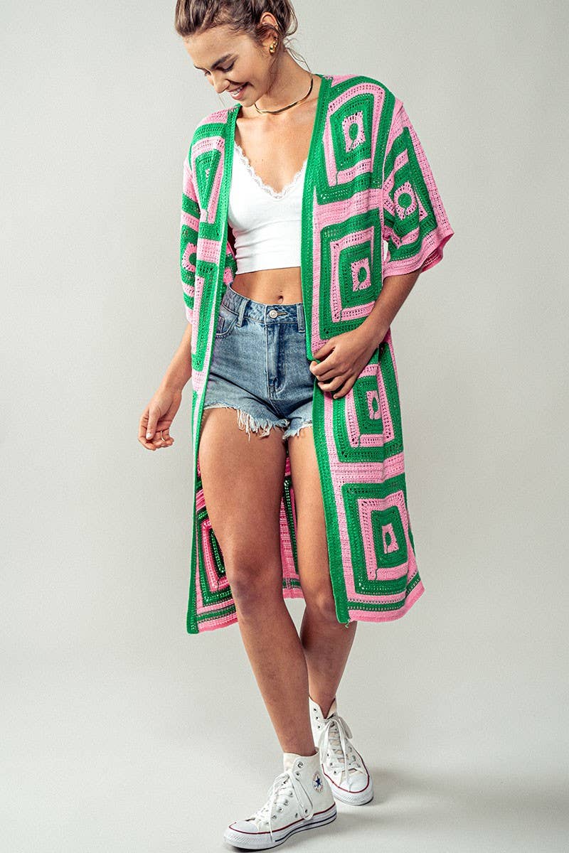 Urban Daizy Geometric Crochet Midi Length Open Front Cardigan Black Cardigan - Women's (UDZ-KN-00277) – alternate view 13