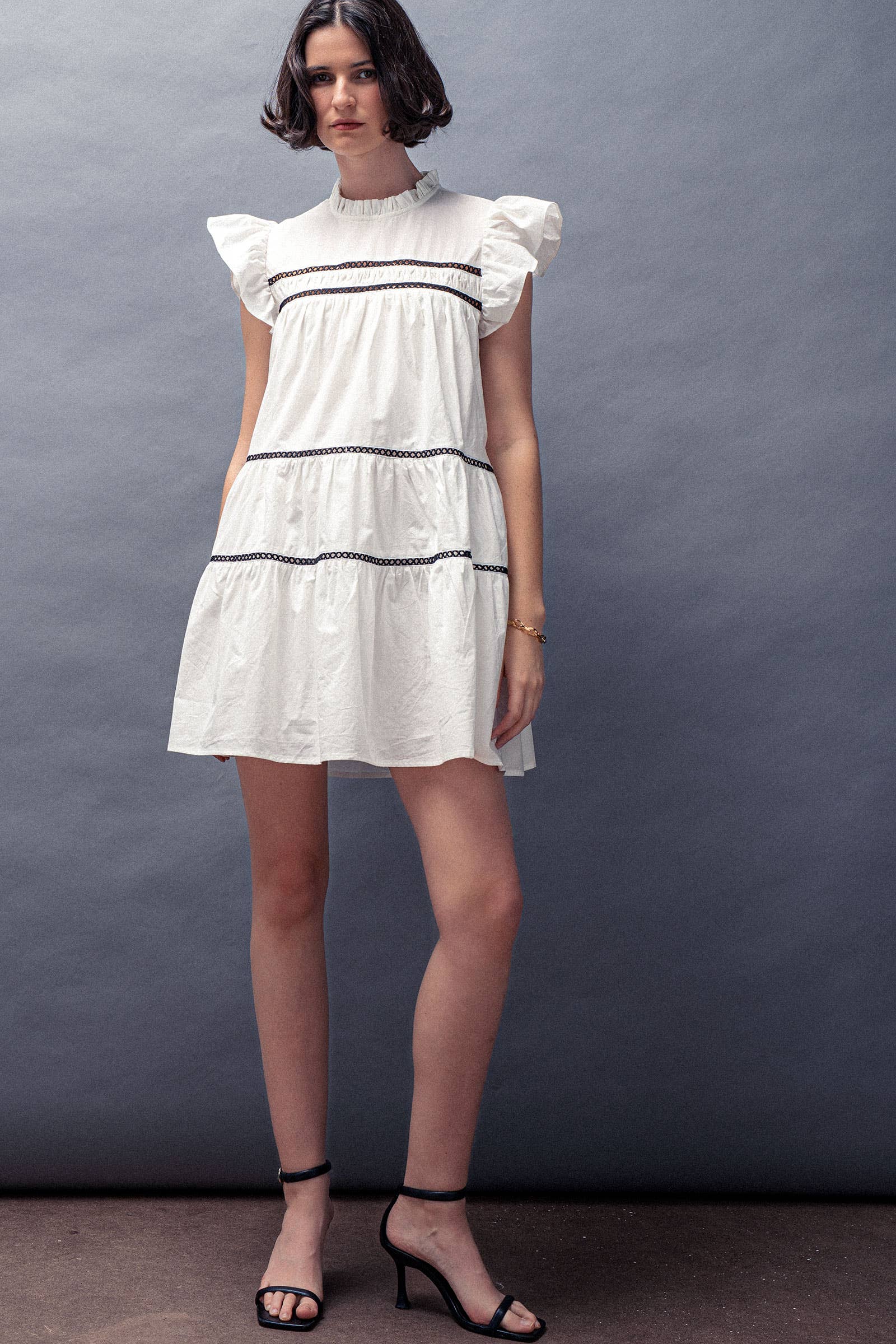 Urban Daizy Lace Trim Ruffle Sleeve Tiered Spring Mini Dress Black Dress - Women's (UDZ-DR-00204) – alternate view 11