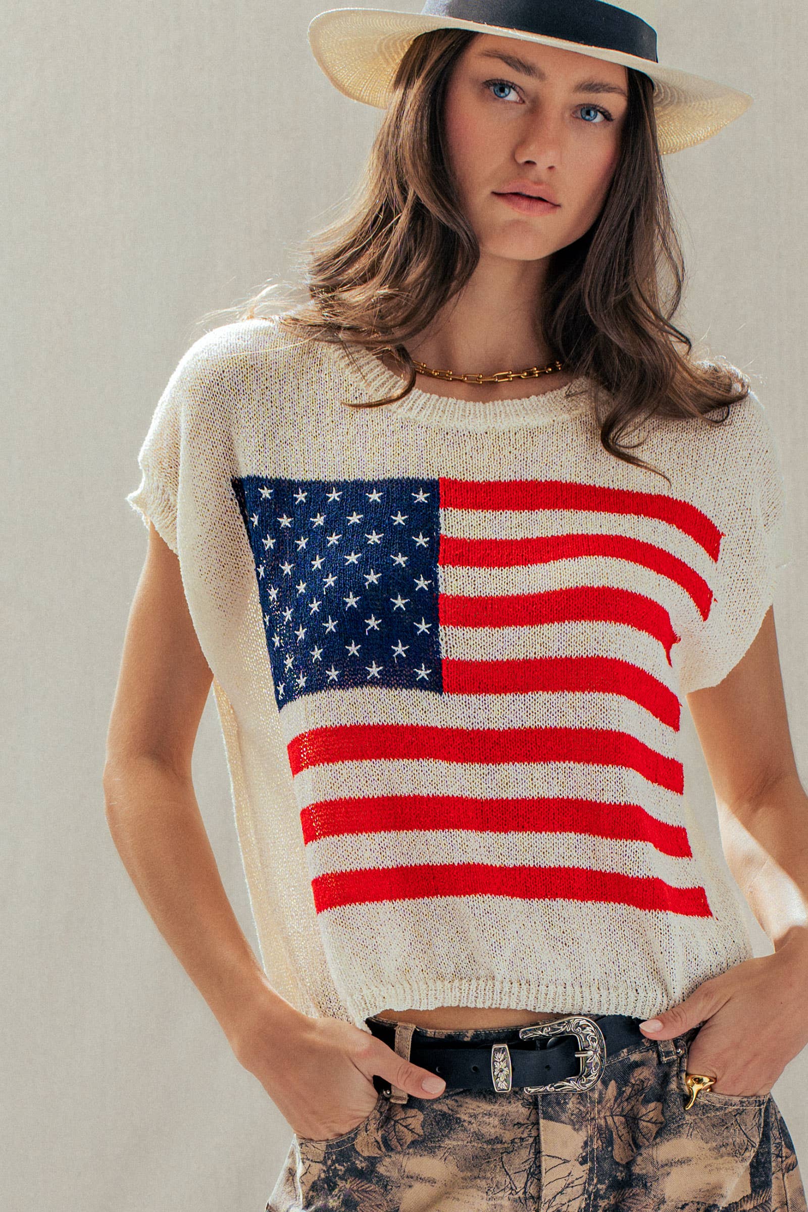 American Flag Graphic Knit Patriotic Top