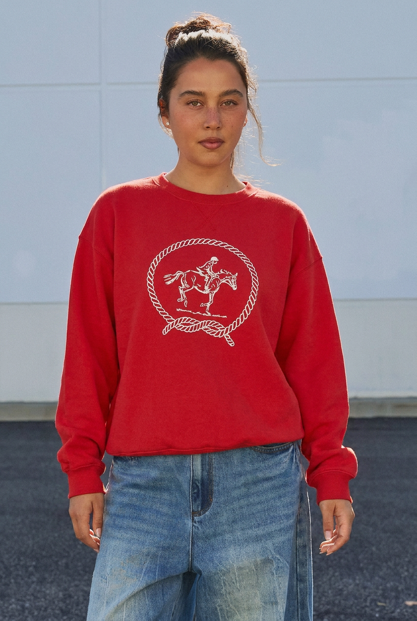 Equestrian Rope Embroidered Crewneck Sweatshirt | wholesale graphic sweatshirt - women's | Urban Daizy