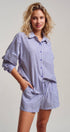 Urban Daizy Striped Seersucker Button-Down Shirt & Shorts Set Blue Lounge Set - Women's (UDST0148-Blue) – alternate view 16